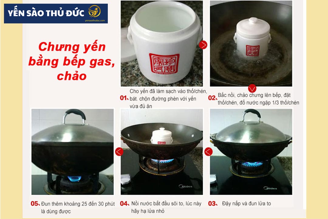 Cách Chưng yến bằng bếp gas, chảo